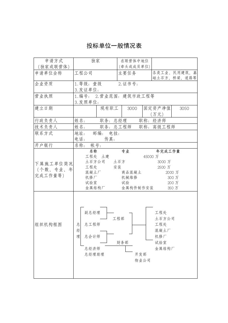 投标单位一般情况表DOC