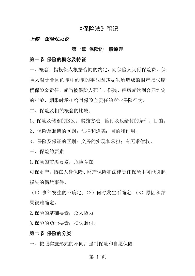 自学考试自考保险法学习笔记