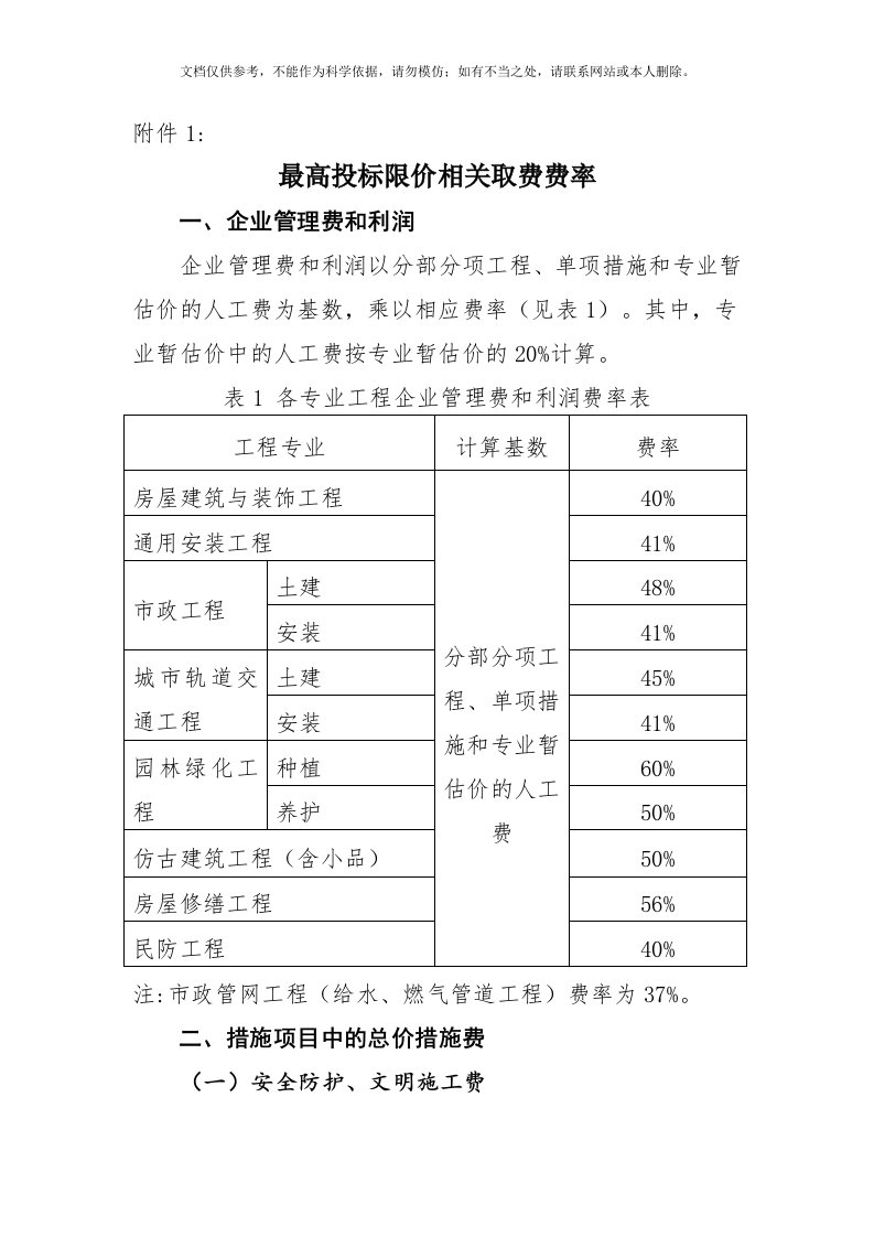 2020年上海建筑工程取费新费率