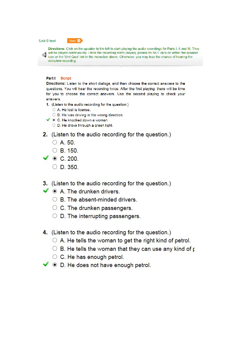 视野大学英语视听说教程第二版第2册答案Unit9test