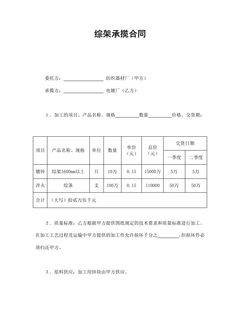 综架承揽合同范本