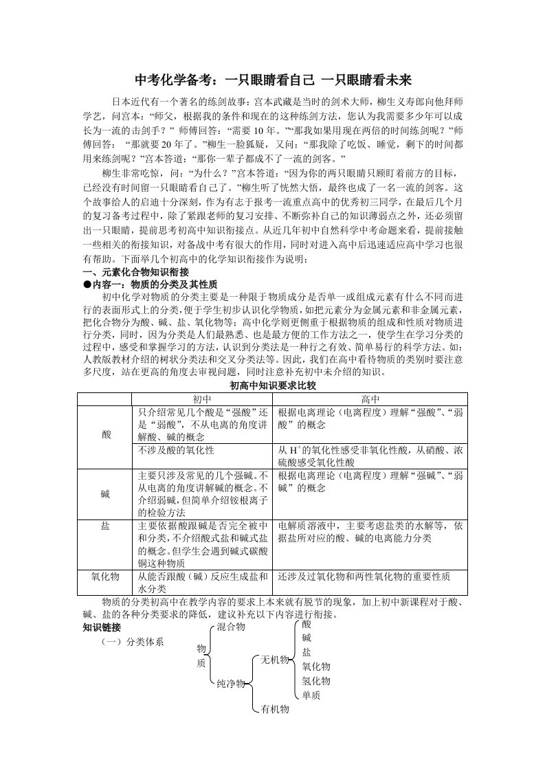 中考化学备考初中高中化学知识衔接