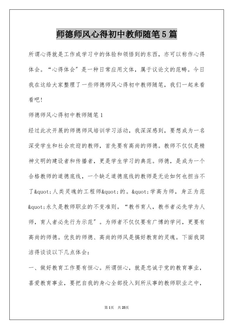 师德师风心得初中教师随笔5篇