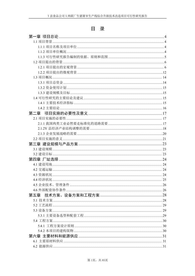 肉联厂生猪屠宰生产线综合升级技术改造项目可行性研究报告