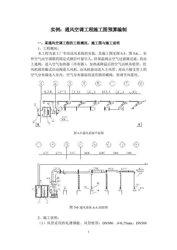 某通风空调工程施工图预算编制