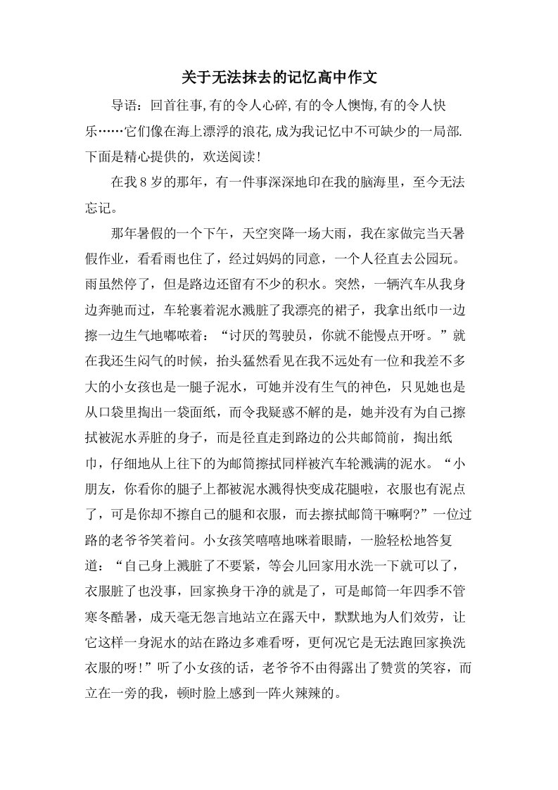 关于无法抹去的记忆高中作文