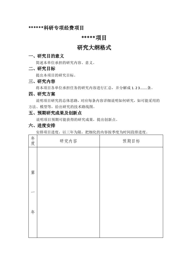 科研项目研究大纲提纲(格式)