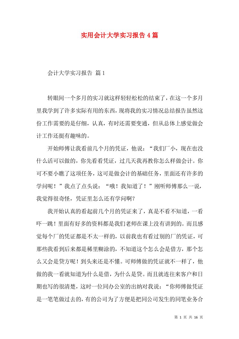 实用会计大学实习报告4篇