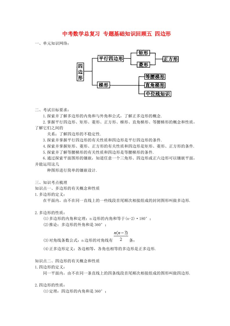 中考数学总复习专题基础知识回顾五四边形