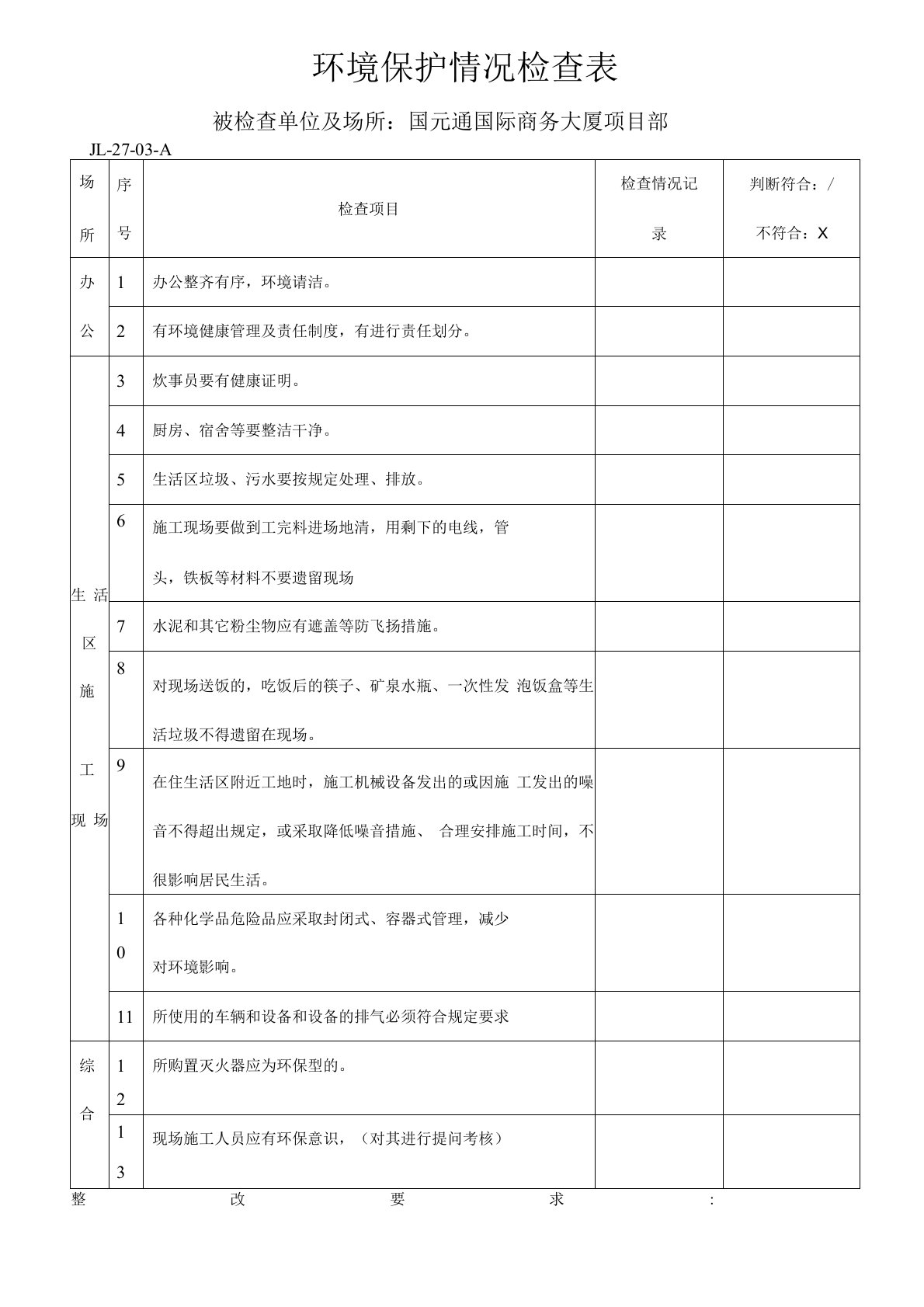 环境保护情况检查表