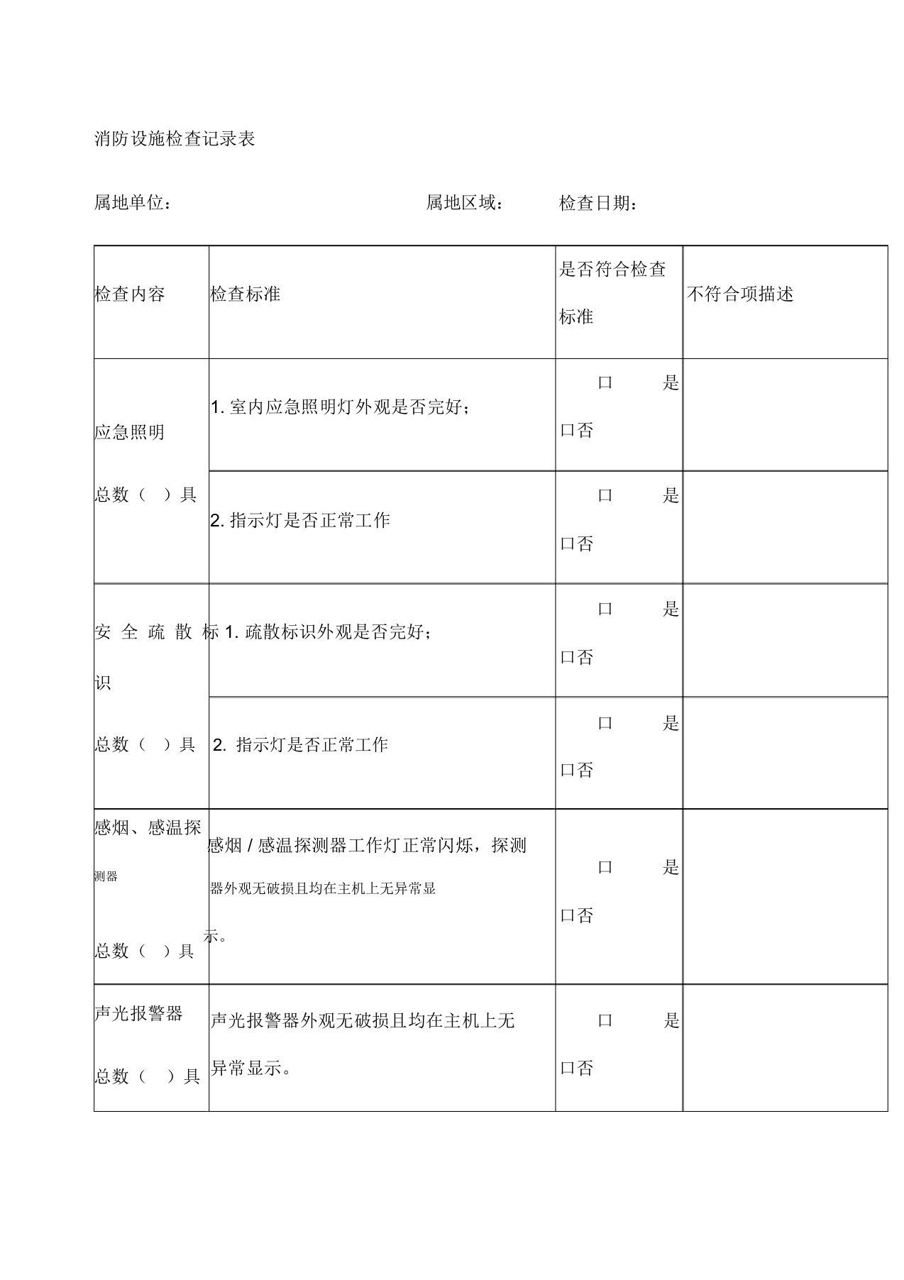 消防设施检查记录表