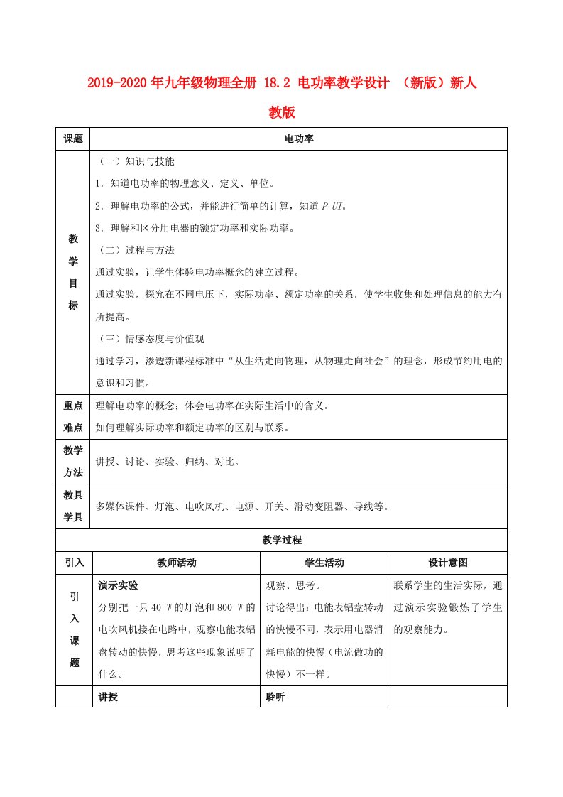 2019-2020年九年级物理全册