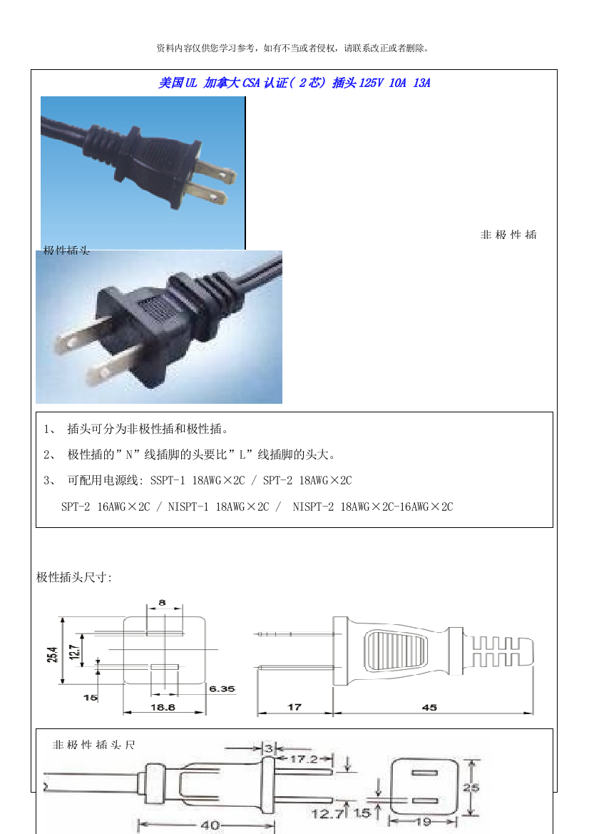 国际插头样式及技术参数自我整理样本