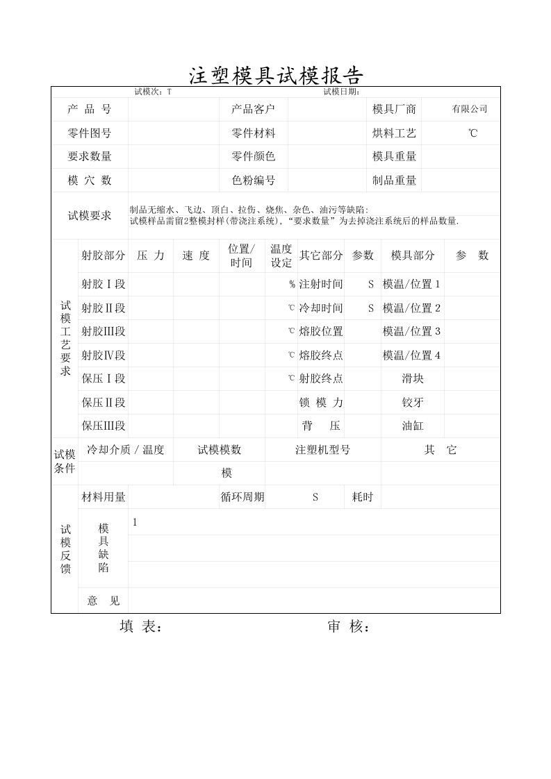 注塑试模报告(范本)