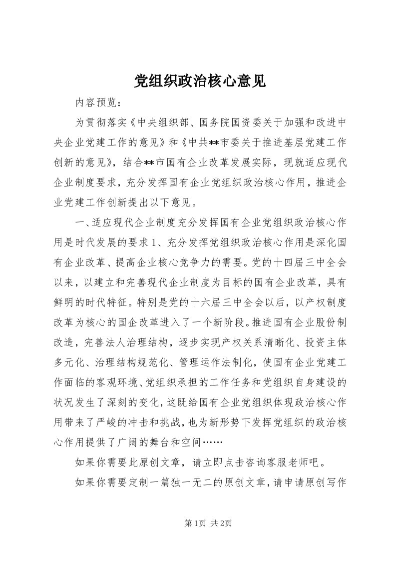 党组织政治核心意见