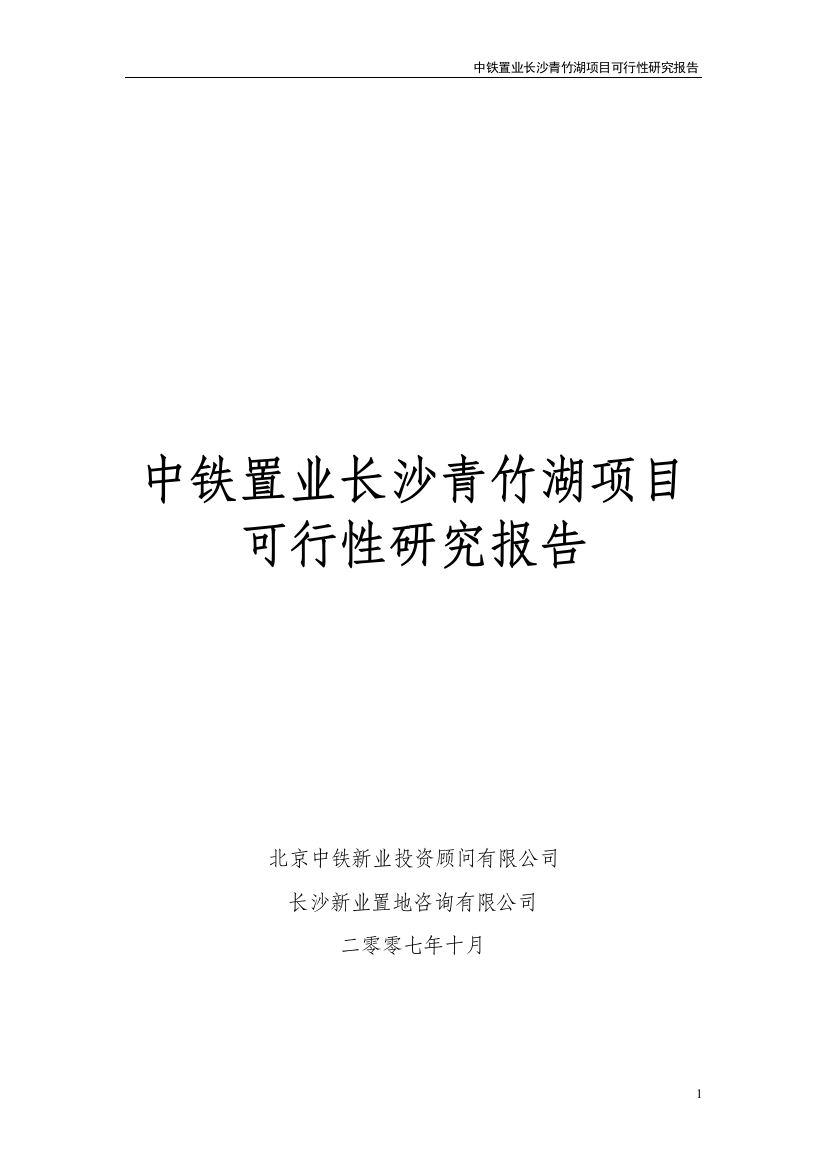 中铁置业长沙青竹湖项目申请建设可研报告