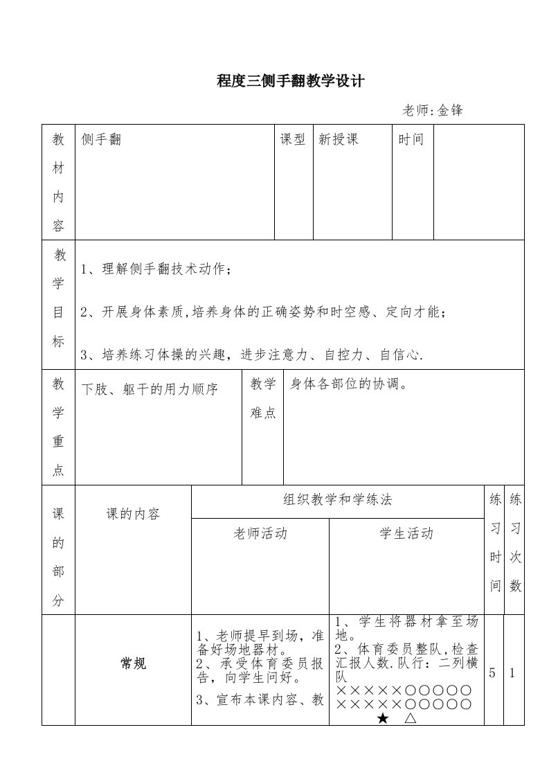 水平三侧手翻教学设计