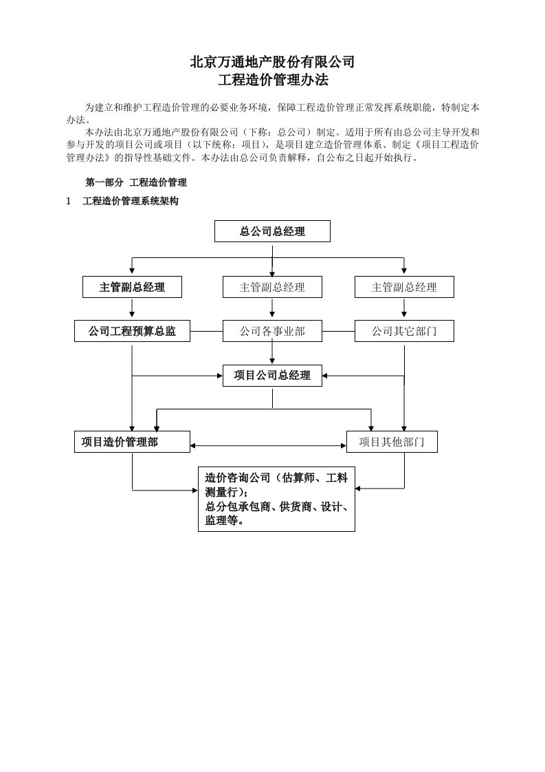 万通地产公司工程造价管理办法