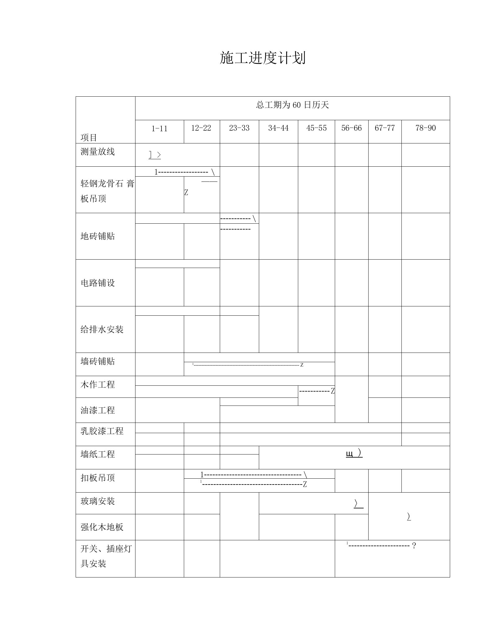 装饰装修工程施工进度计划表标准版