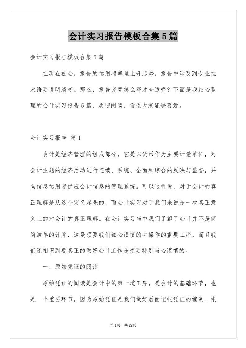 会计实习报告模板合集5篇例文