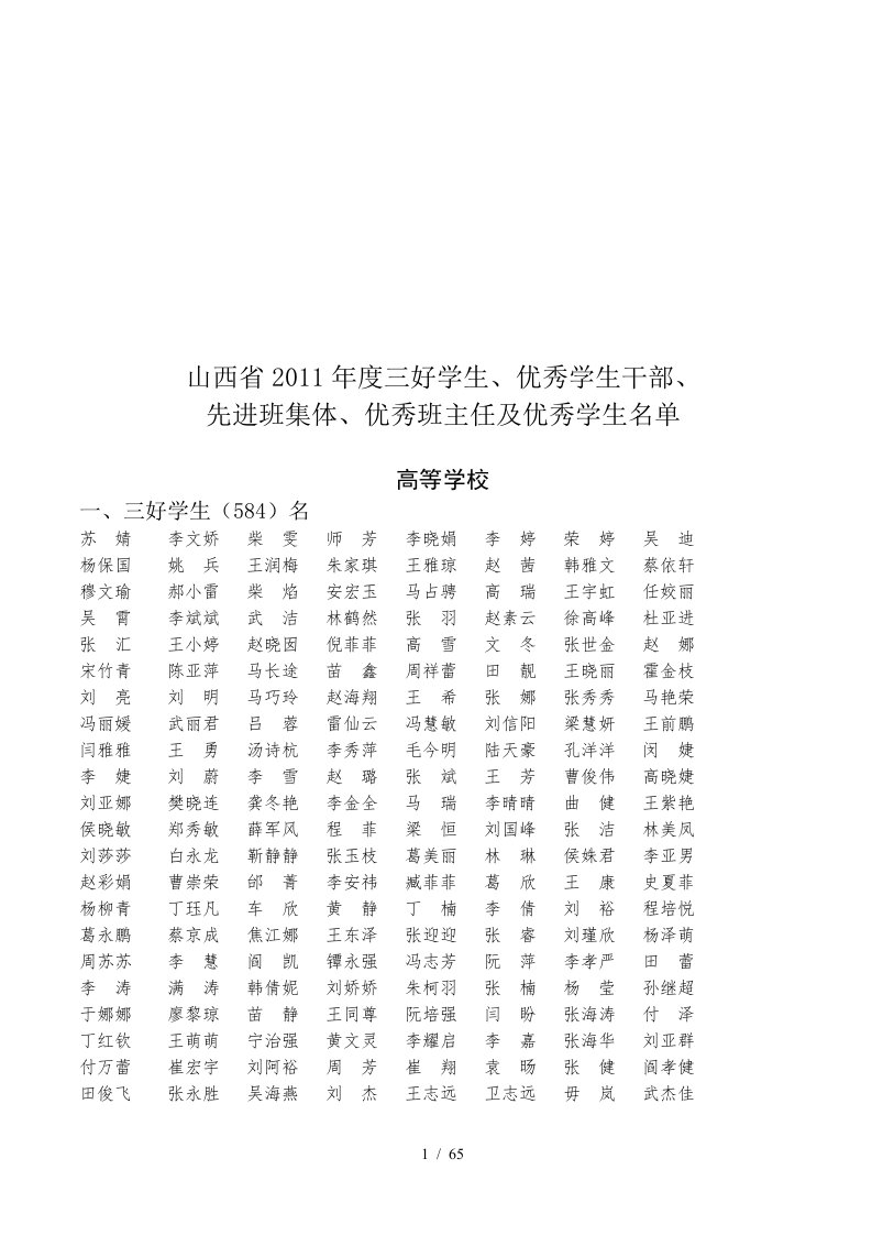 优秀学生干部、先进班集体、优秀班主任及优秀学生名