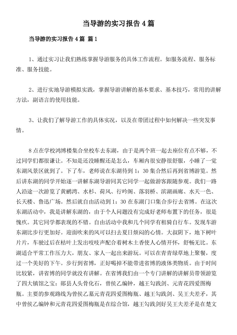 当导游的实习报告4篇