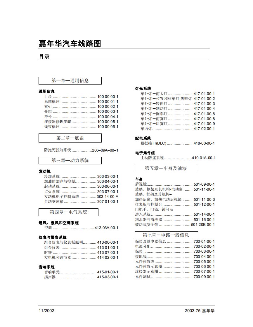 2003款长安福特嘉年华整车电路图手册