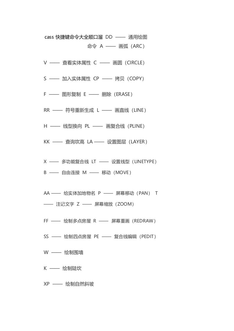 cass快捷键命令大全顺口溜