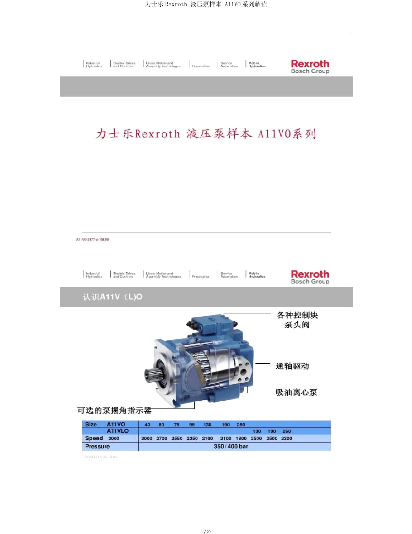 力士乐Rexroth液压泵样本A11VO系列解读