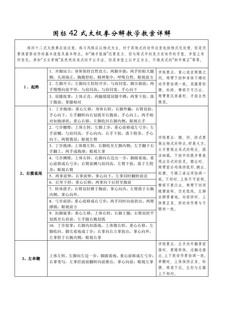 国标42式太极拳分解教学教案详解