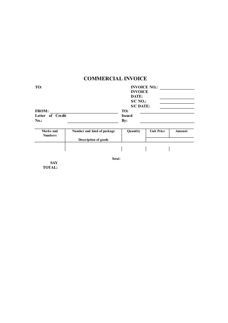 外贸单证样本-商业发票通用（表格模板、DOC格式）
