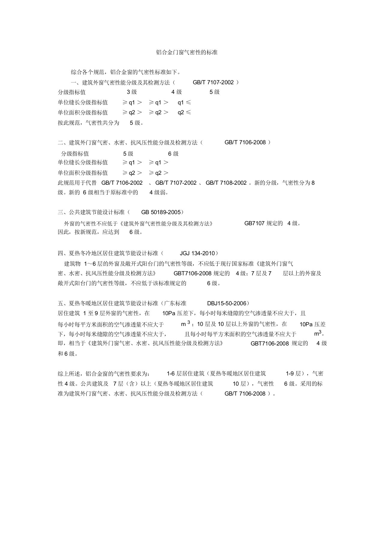 铝合金门窗气密性的标准