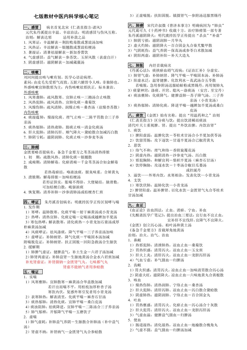 [资料]七版教材考研中医内科学核心笔记(完美打印版)