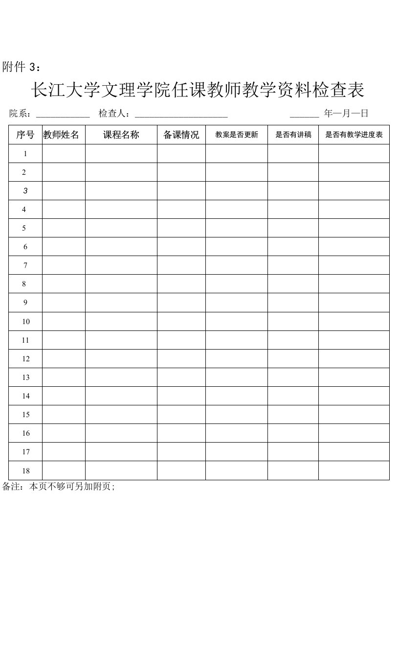 教案、教学进度表、教学工作手册检查表