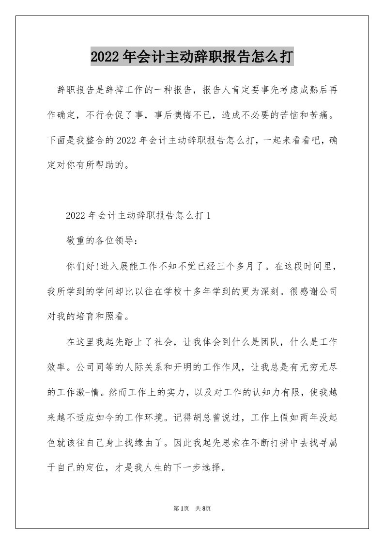 2022年会计主动辞职报告怎么打