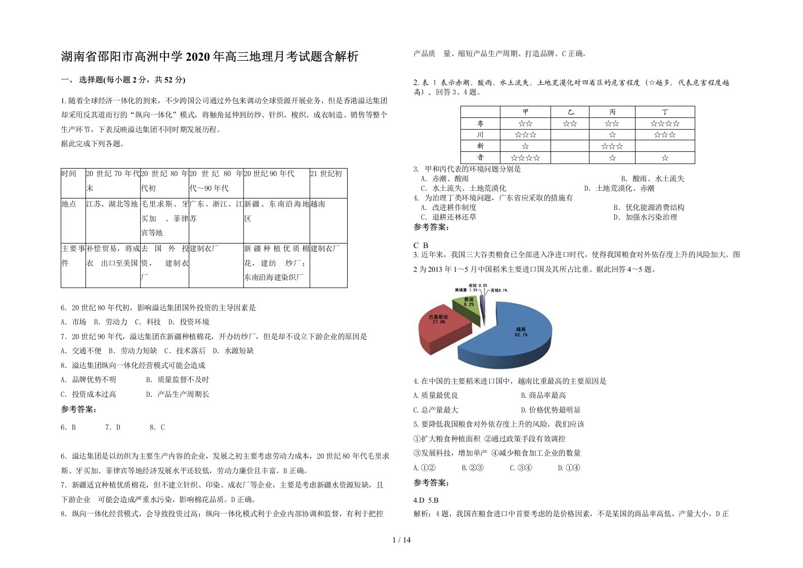 湖南省邵阳市高洲中学2020年高三地理月考试题含解析