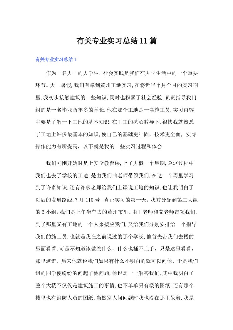 有关专业实习总结11篇