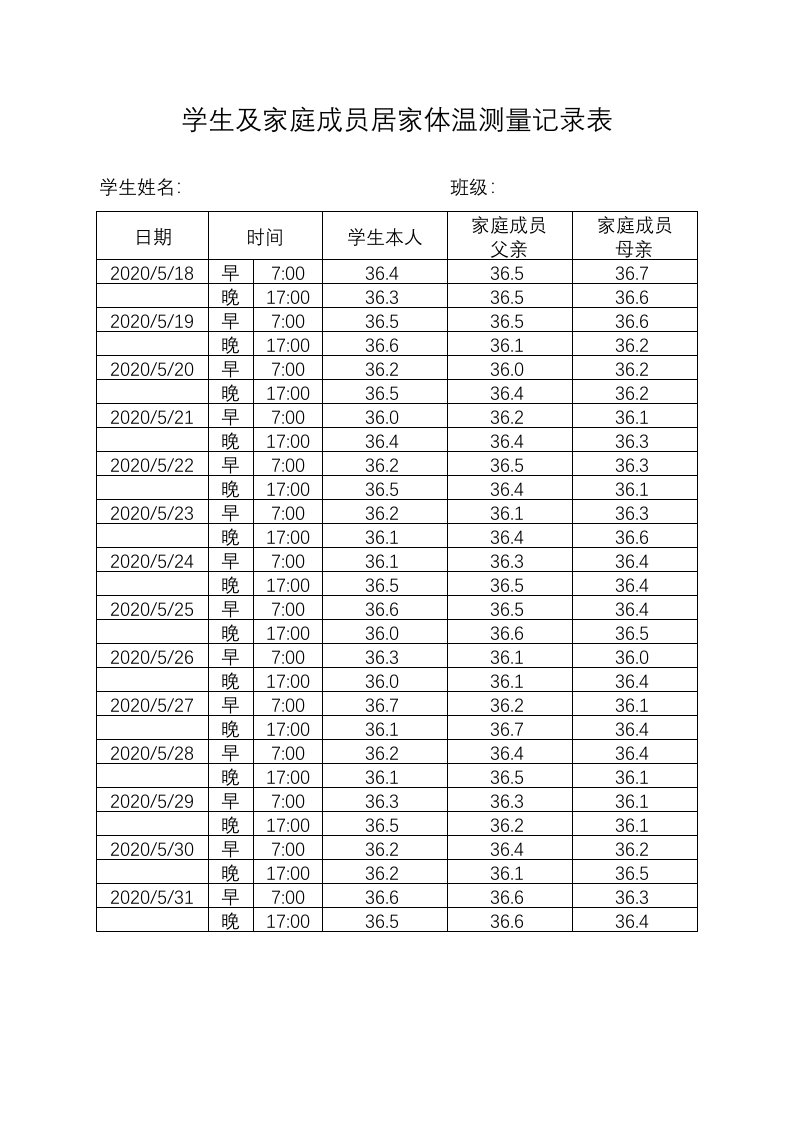 体温记录表