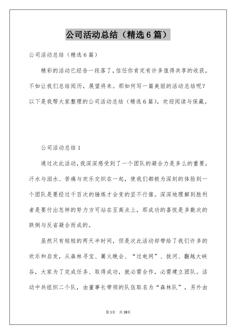 公司活动总结精选6篇