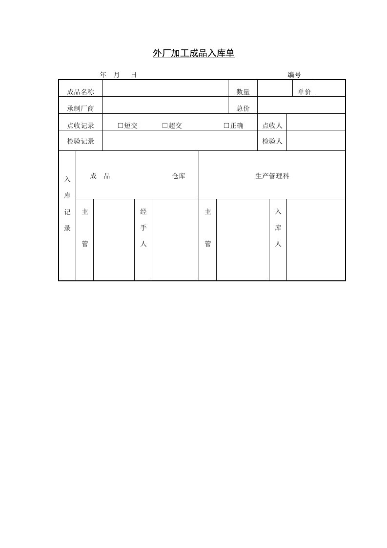 外厂加工成品入库单-经营管理