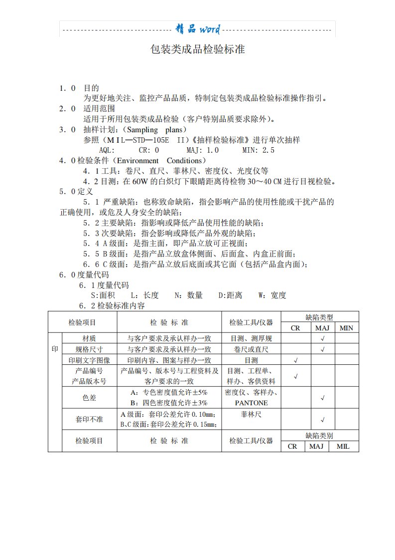 礼品盒成品检验标准