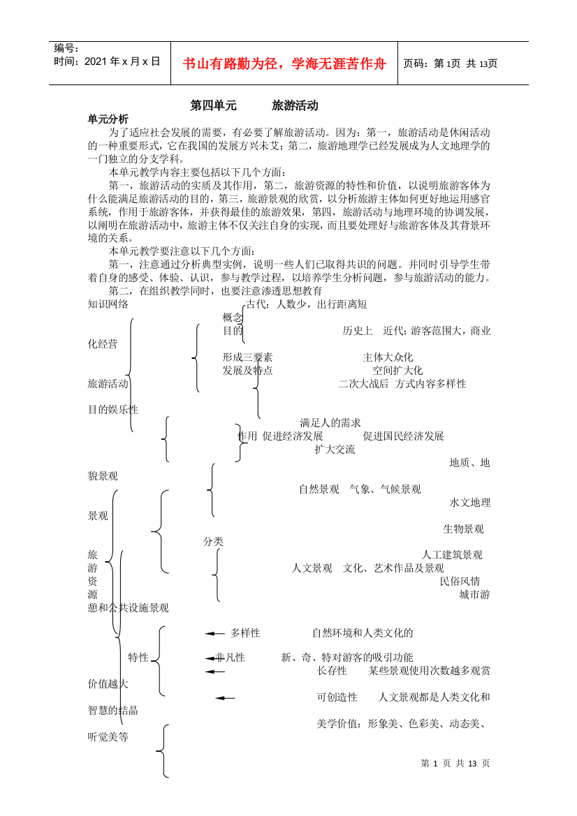 地理教案教学设计第四单元旅游活动