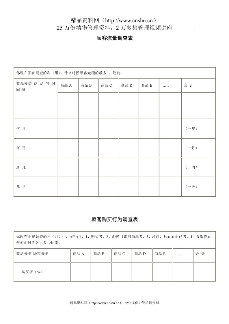 顾客流量调查表