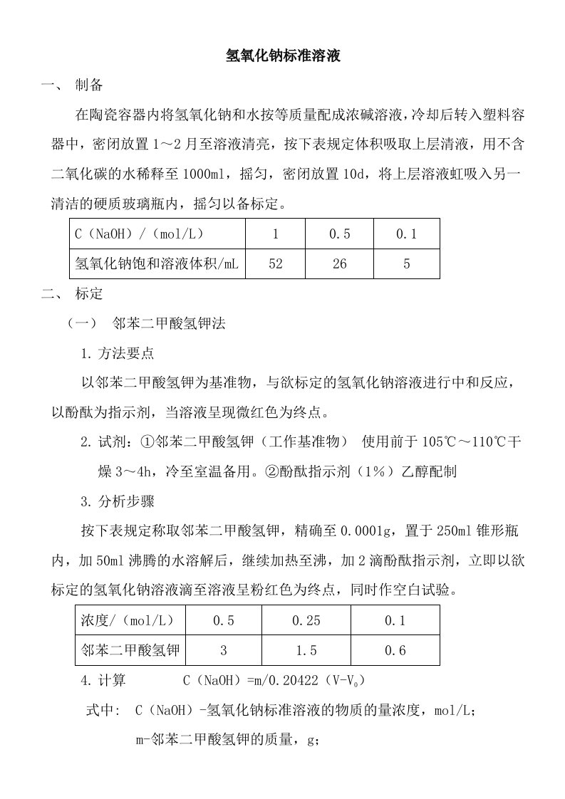 常用标准溶液配制及标定