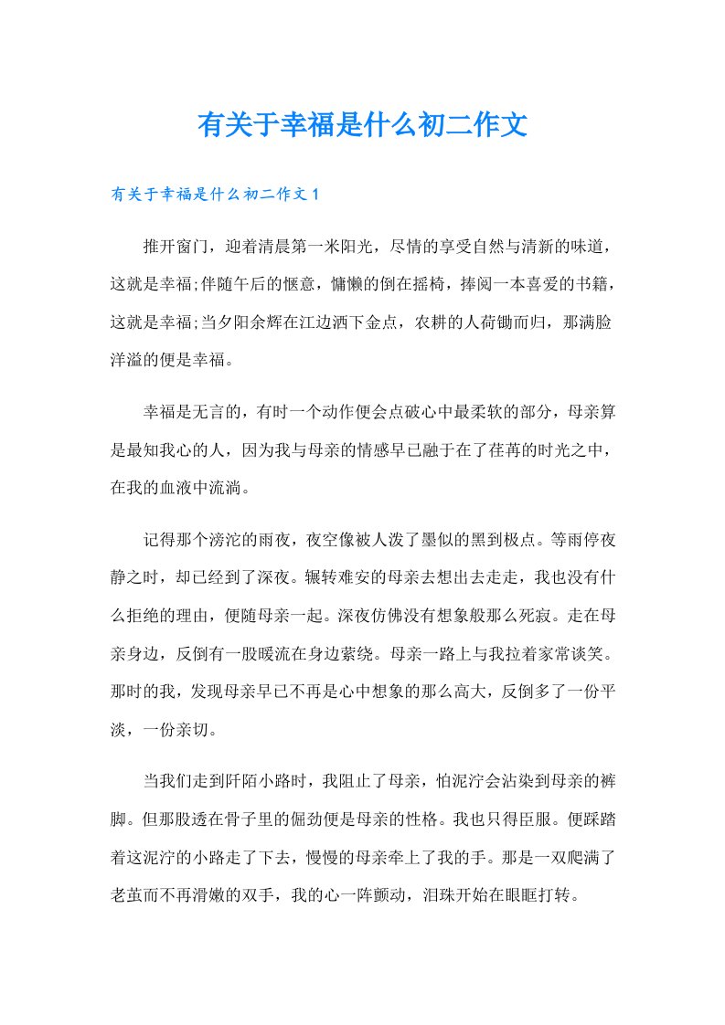 有关于幸福是什么初二作文