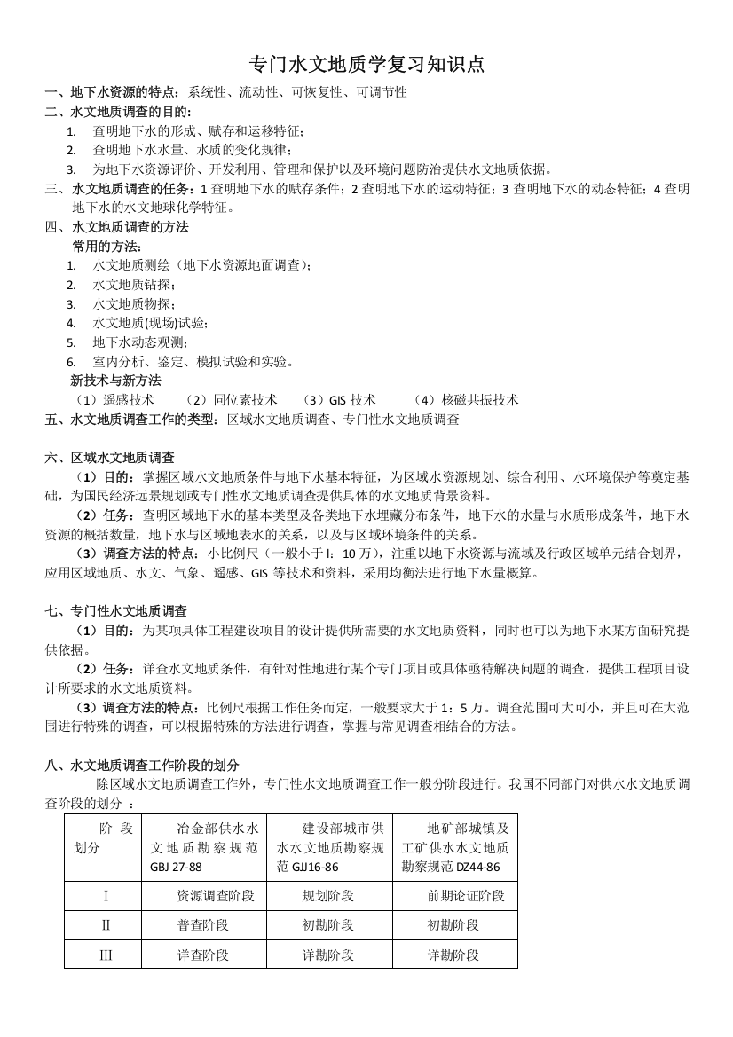 专门水文地质学复习知识重点