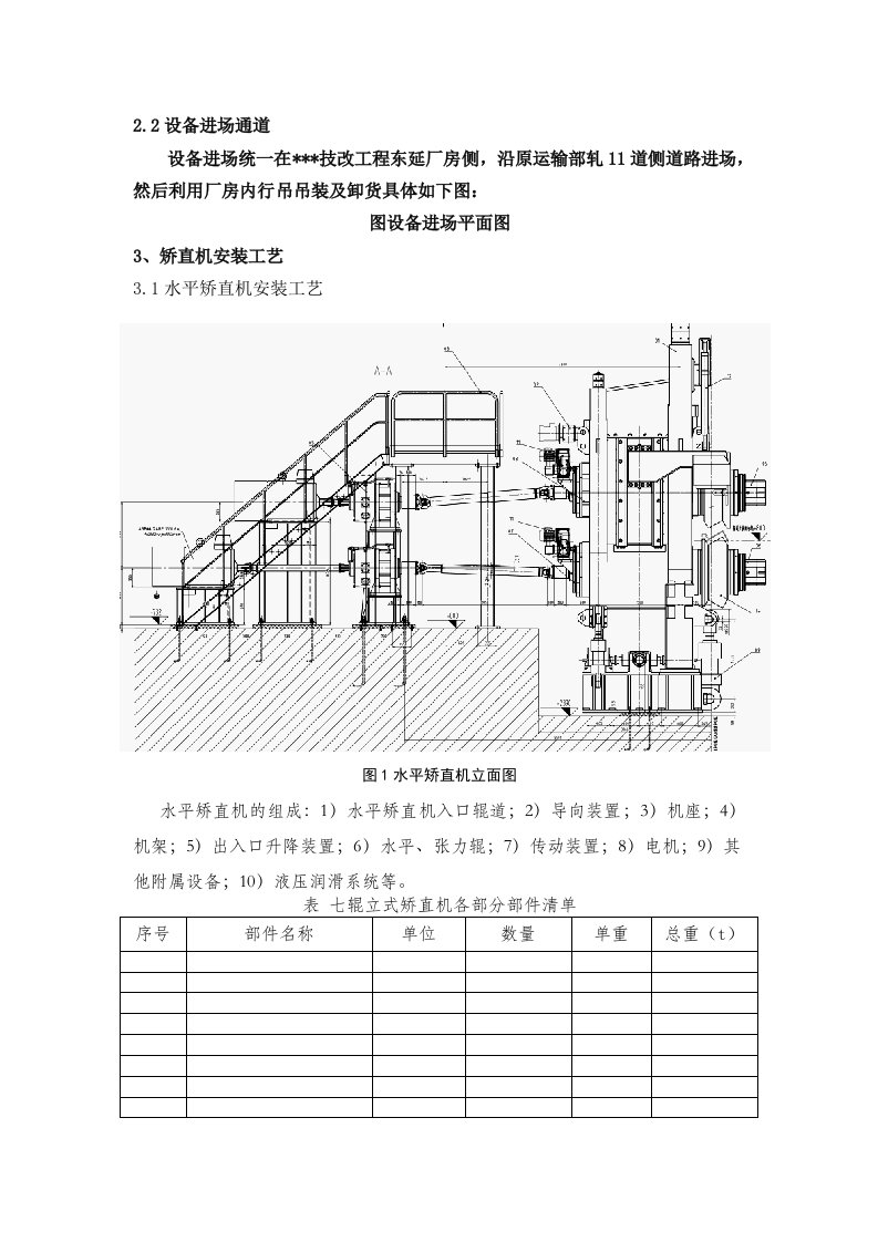 矫直机安装方案概要