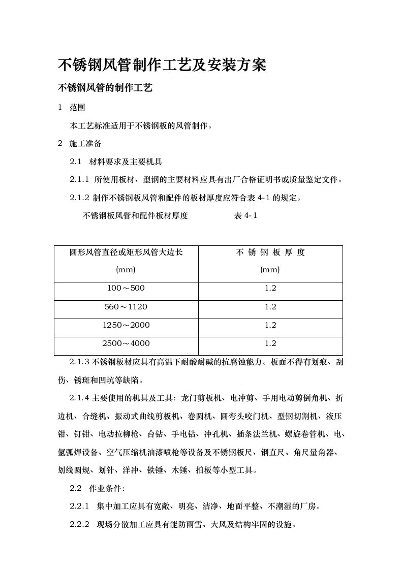 排油烟不锈钢风管制作工艺及安装方案