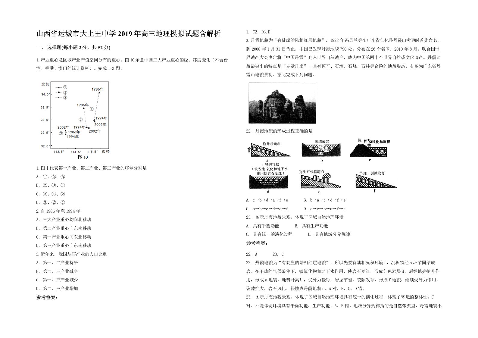 山西省运城市大上王中学2019年高三地理模拟试题含解析