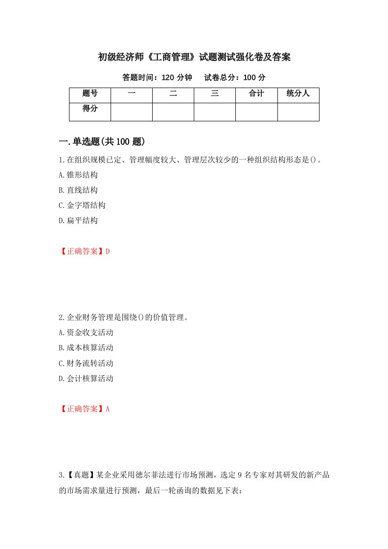 初级经济师工商管理试题测试强化卷及答案第6套